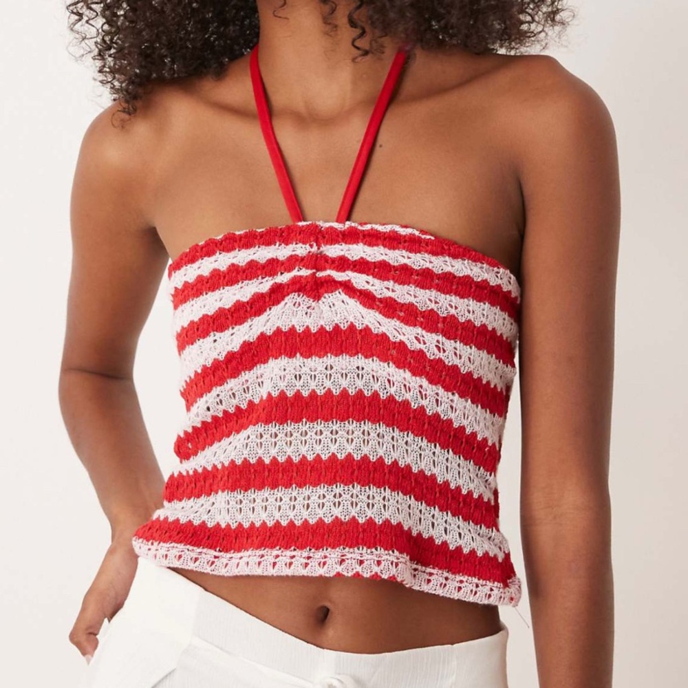 ASOS DESIGN knit halter neck top in red and white stripes
